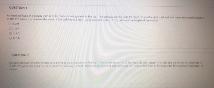 Solved QUESTION 1 An ogee spillway of a gravity dam is to be | Chegg.com