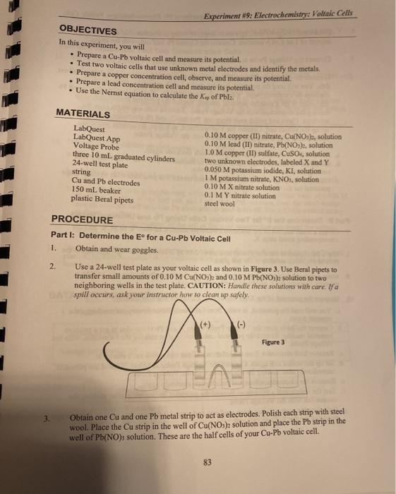 Solved Experiment #9: Electrochemistry: Voltaic Cells | Chegg.com