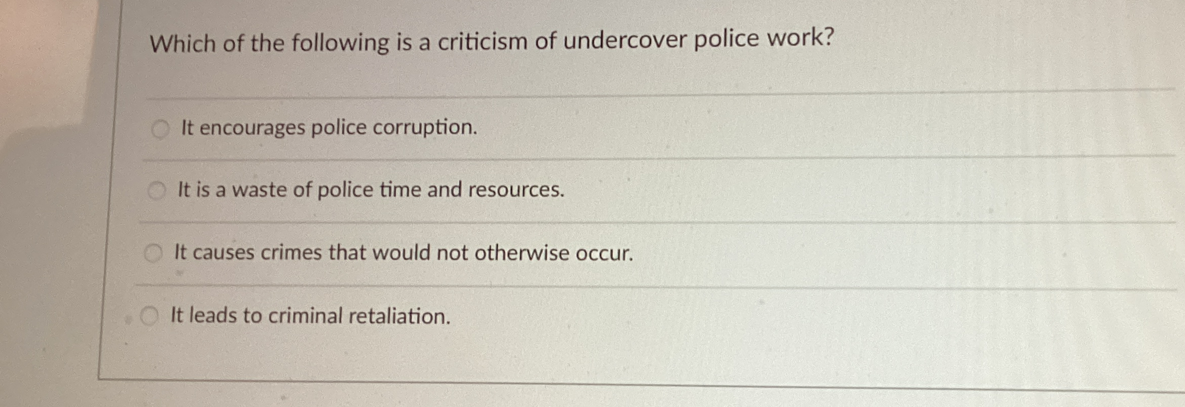 Solved Which of the following is a criticism of undercover | Chegg.com