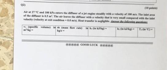 Solved (10 points) Q2) Air at 27 °C and 100 kPa enters the | Chegg.com
