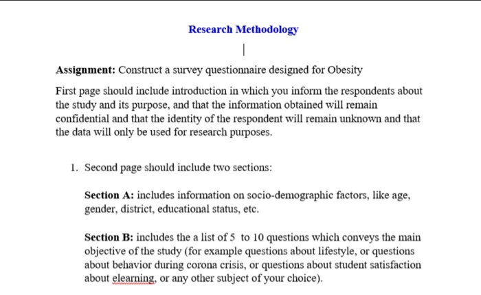 Solved Research Methodology Assignment Construct A Surve Chegg Com