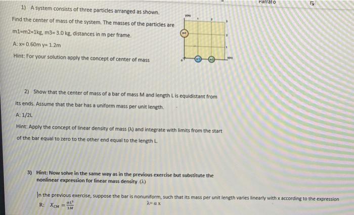 Solved S 1) A system consists of three particles arranged as | Chegg.com
