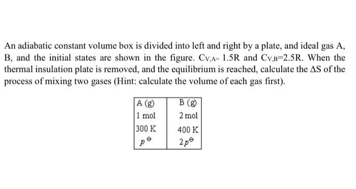 Solved An adiabatic constant volume box is divided into left | Chegg.com