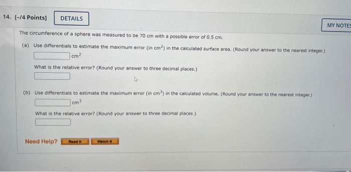 Solved (a) Use differentials to estimate the maximum error | Chegg.com