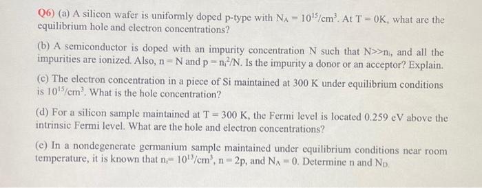 Solved Q6) (a) A silicon wafer is uniformly doped p-type | Chegg.com