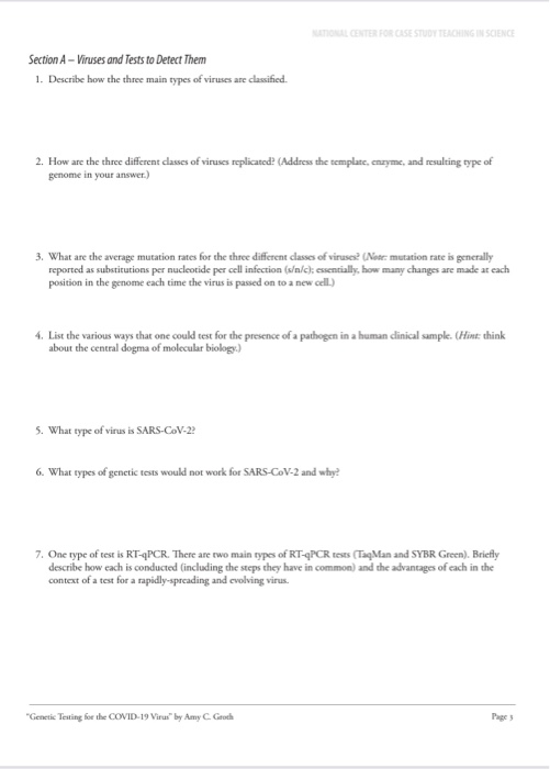Section A -Viruses And Tests To Detect Them 1. Des... | Chegg.com