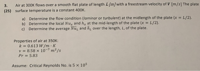 Solved 3 25 Air At 300k Flows Over A Smooth Flat Plate Chegg Com