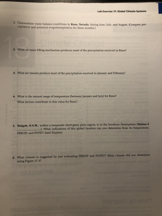 Lab Exercise 17 Global Climate Systems 1.