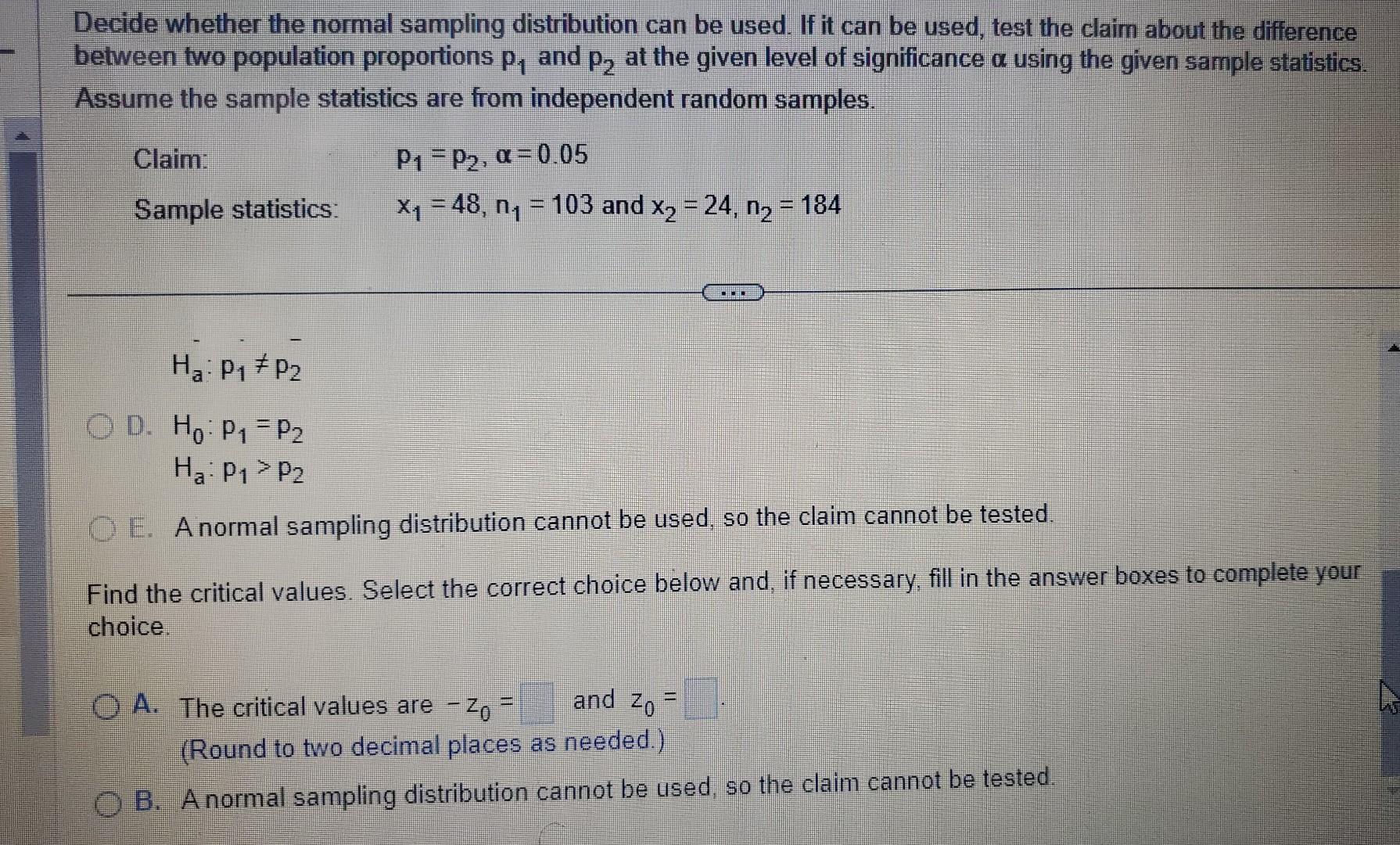 Solved Decide whether the normal sampling distribution can | Chegg.com