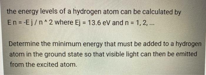 Solved the energy levels of a hydrogen atom can be | Chegg.com