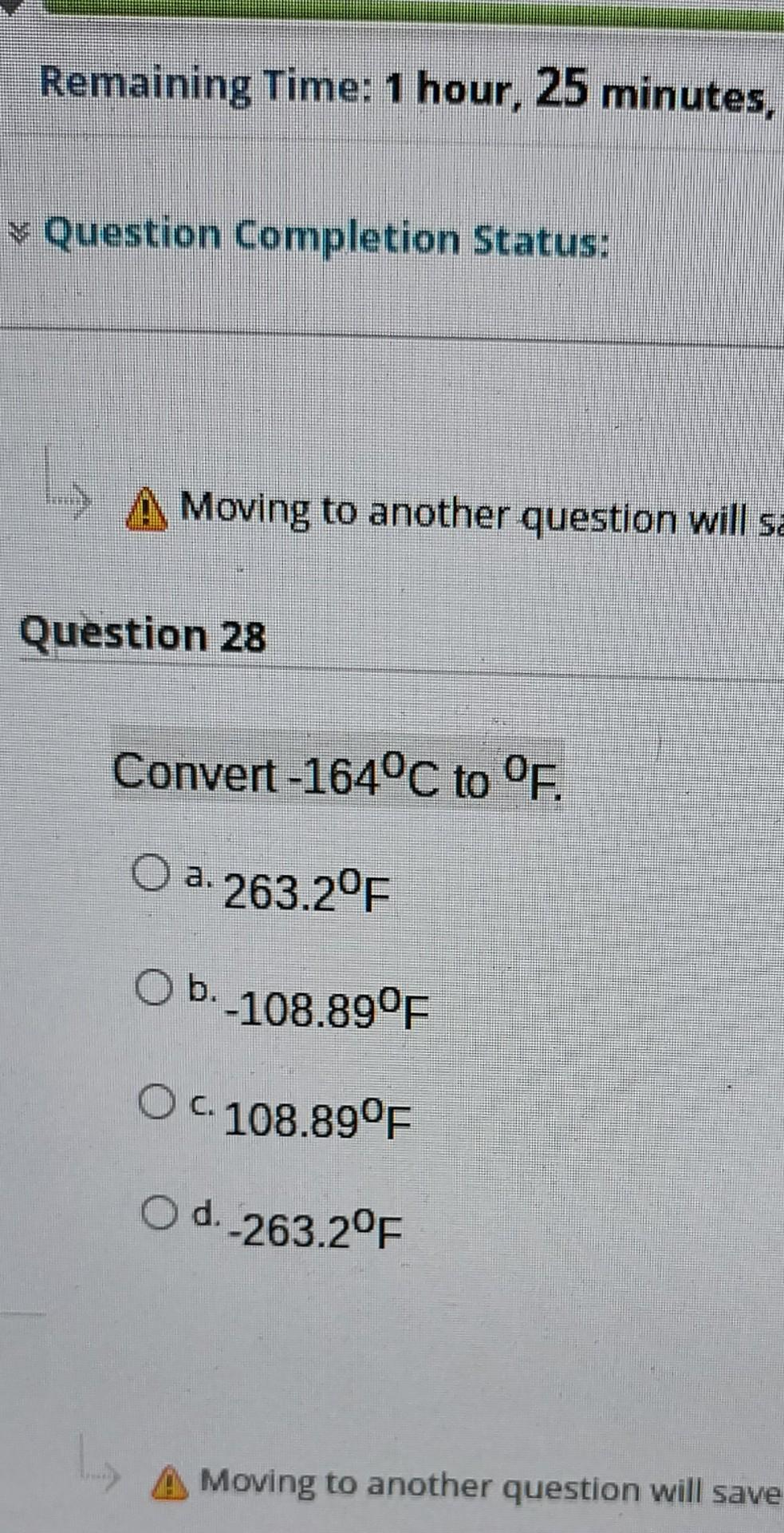 Solved Remaining Time: 1 hour, 25 minutes, Question | Chegg.com