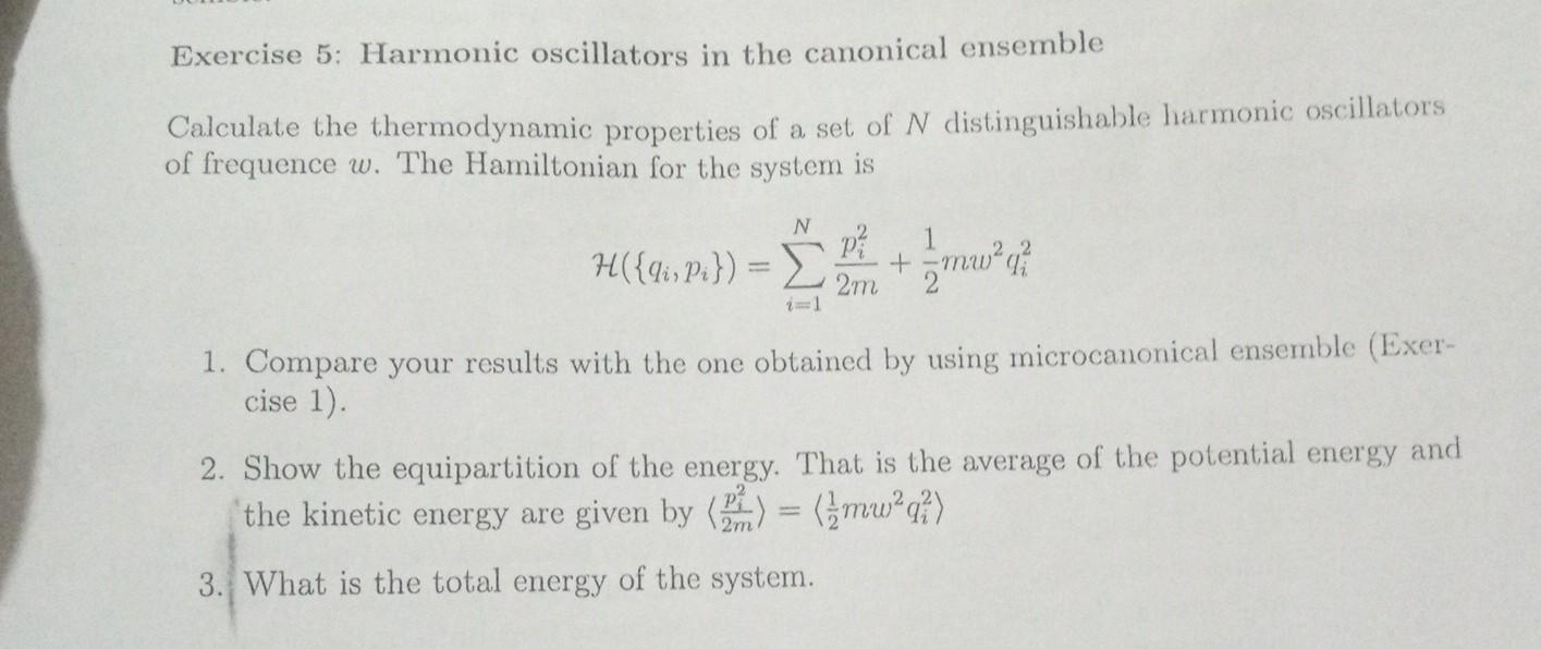 Solved Exercise 5 Harmonic oscillators in the canonical