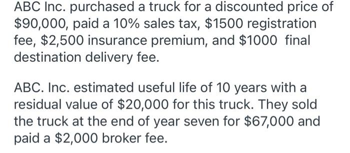 Solved ABC Inc. purchased a truck for a discounted price of