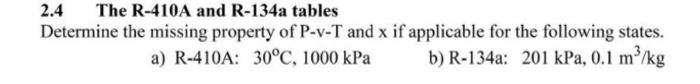 Solved 2.4 The R-410A and R-134a tables Determine the | Chegg.com