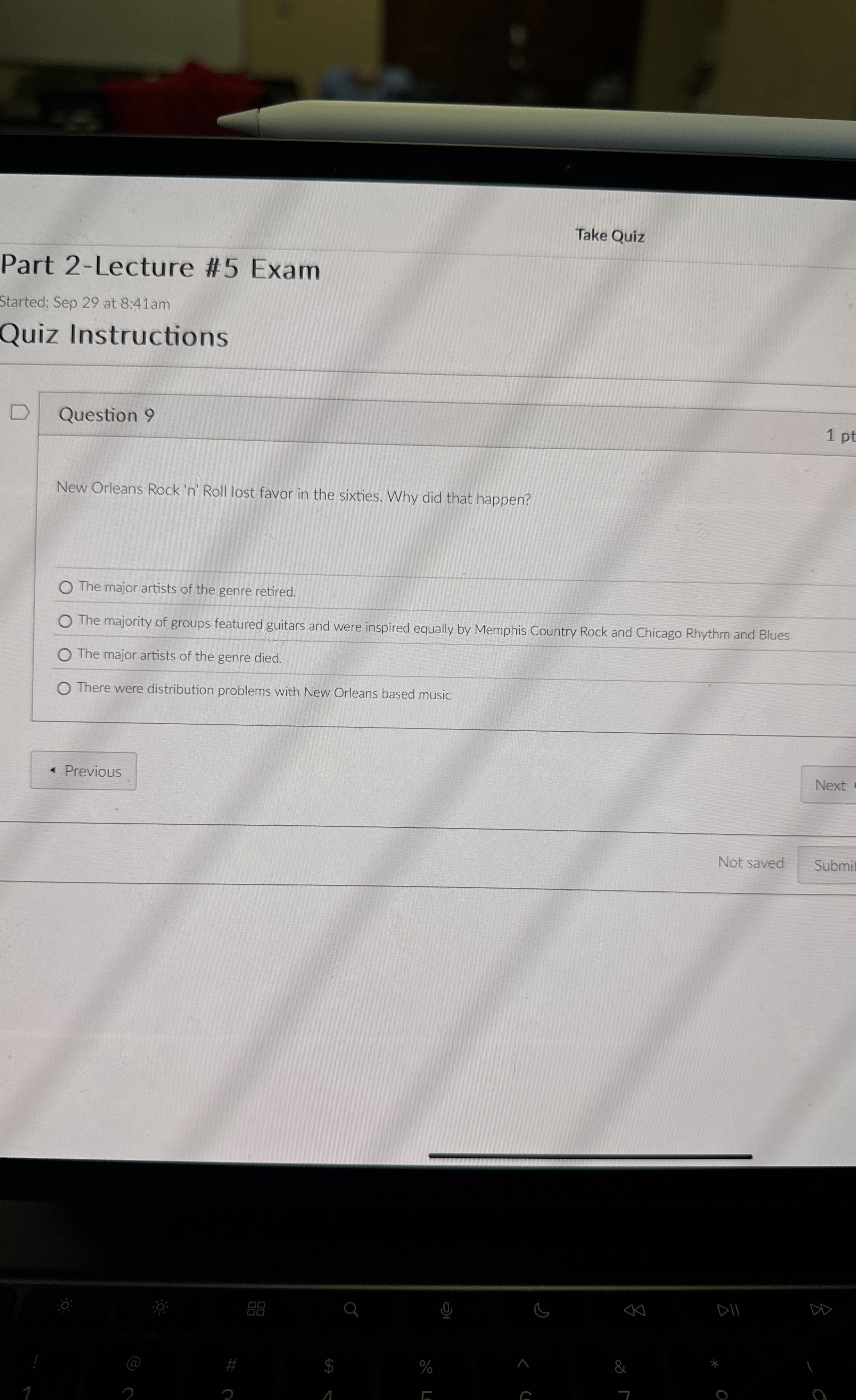 Solved Question 9New Orleans Rock 'n' ﻿Roll lost favor in | Chegg.com