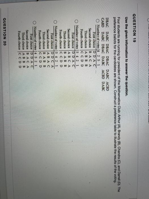 Solved QUESTION 19 Use the given information to answer the | Chegg.com