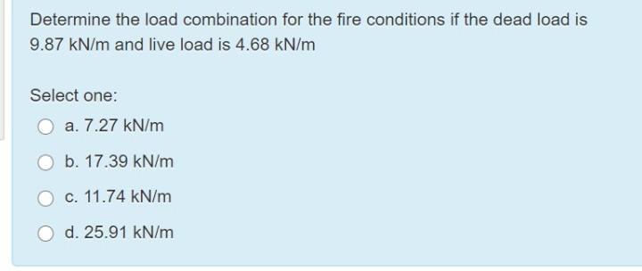Solved Determine the load combination for the fire | Chegg.com