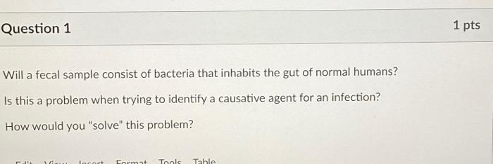 Solved Question 1 1 pts Will a fecal sample consist of | Chegg.com