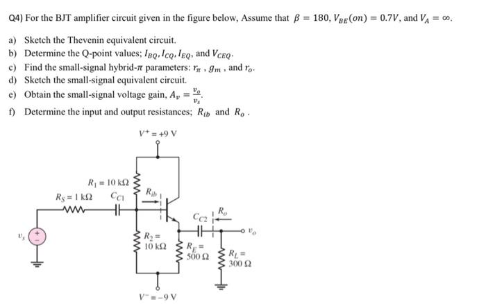 Solved Q4) For the BJT amplifier circuit given in the figure | Chegg.com