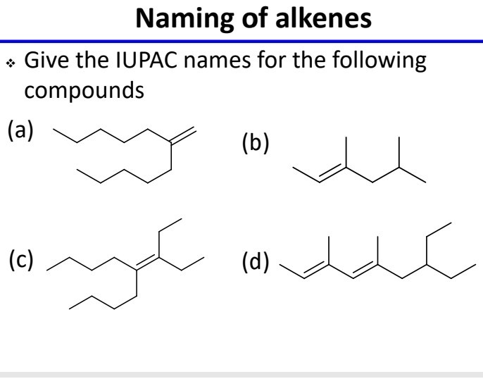 Solved Naming of alkenes Give the IUPAC names for the | Chegg.com