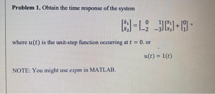 Solved Problem 1. Obtain the time response of the system | Chegg.com