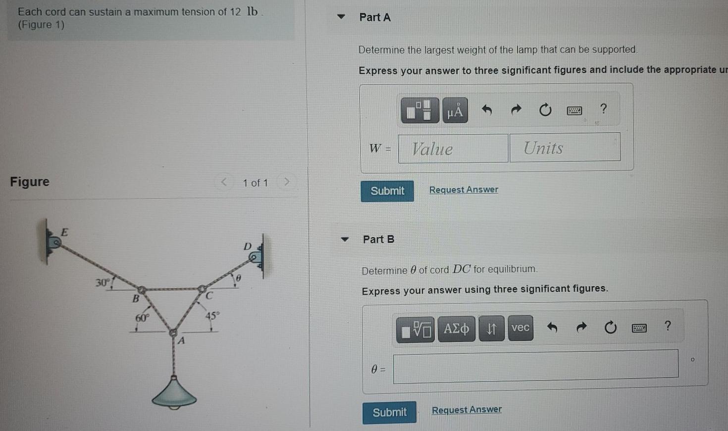 Solved Each Cord Can Sustain A Maximum Tension Of 12 Lb | Chegg.com