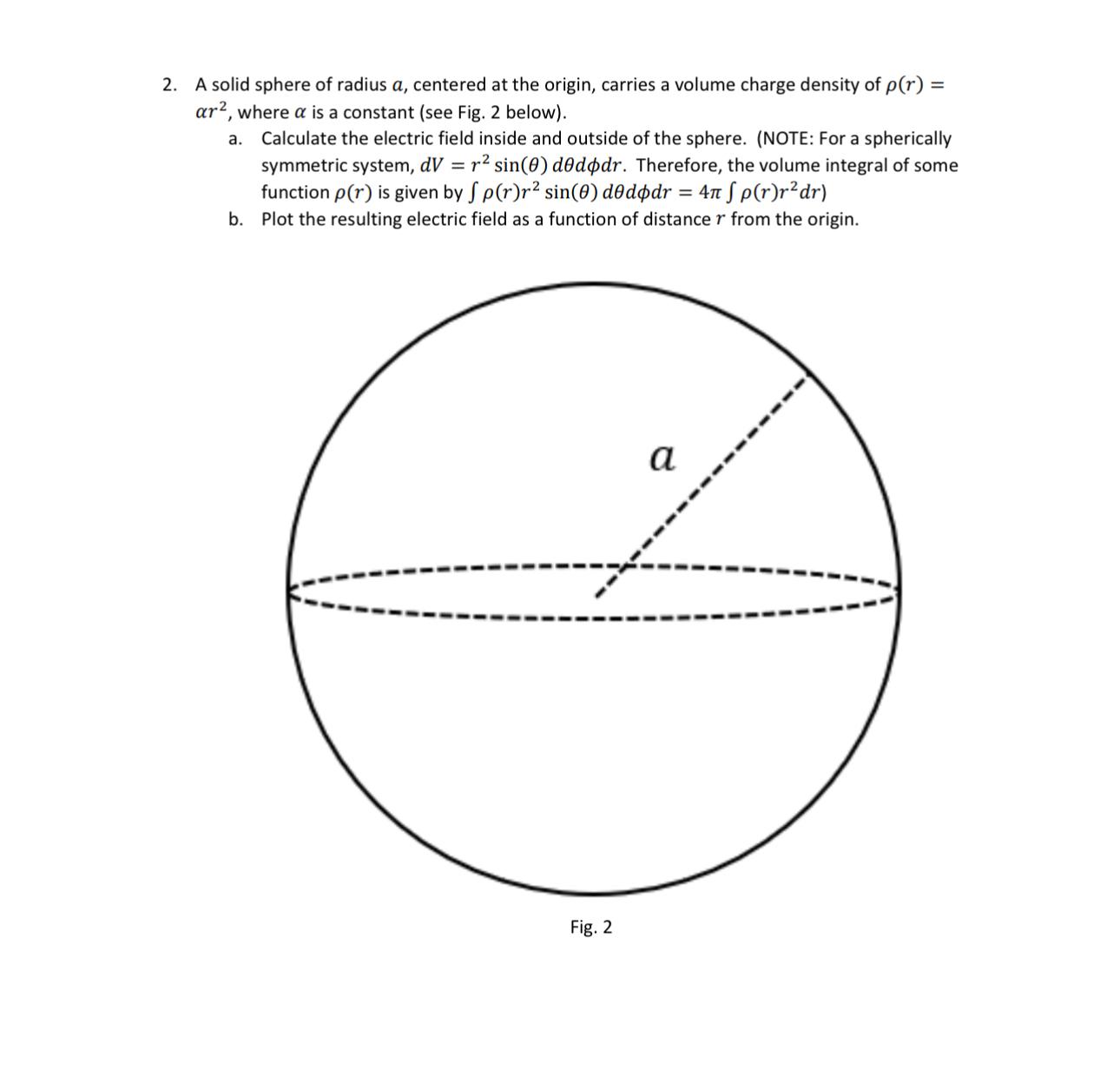 Solved A solid sphere of radius a, ﻿centered at the origin, | Chegg.com