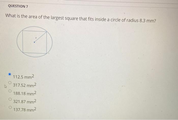 Solved QUESTION 7 What is the area of the largest square | Chegg.com