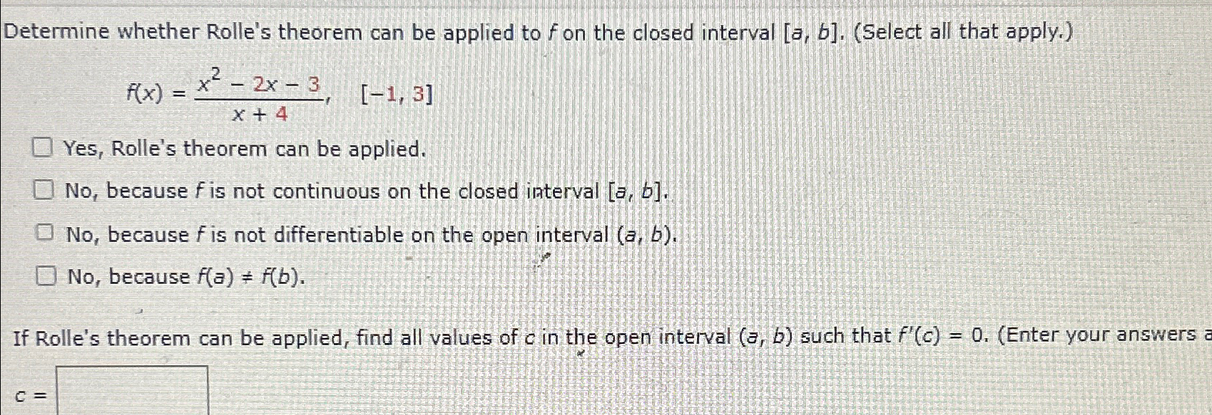 Solved Determine Whether Rolle's Theorem Can Be Applied To F | Chegg.com