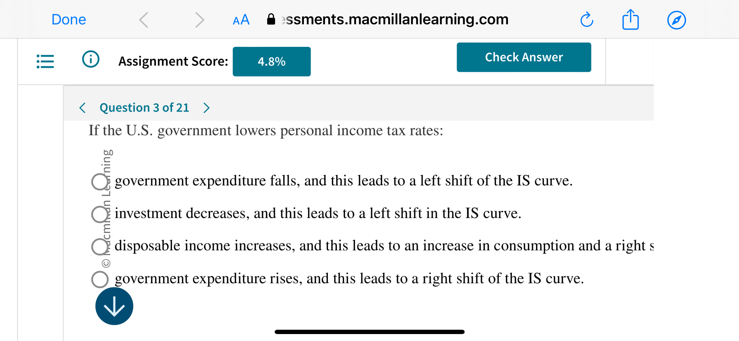 solved a decrease in personal incomea decrease in... Solved Question 3 of 21If the U.S. government lowers | Chegg.com