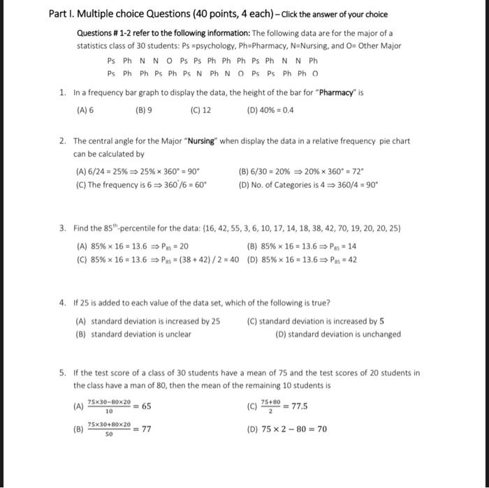 Solved Part I. Multiple Choice Questions ( 40 Points, 4 