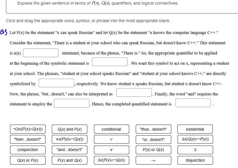 Solved Express the given sentence in terms of Ax), Qlx), | Chegg.com
