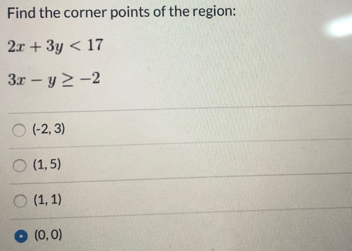 Solved Find All Of The Region S Corner Points Y 2 0 1 Y Chegg Com