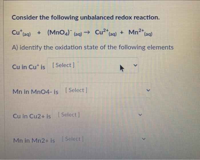 Solved Consider The Following Unbalanced Redox Reaction Chegg Com