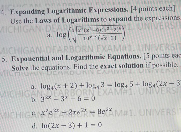 Solved 4. Expanding Logarithmic Expressions. [4 points each] | Chegg.com