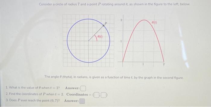 Solved Consider a circle of radius 7 and a point P rotating | Chegg.com