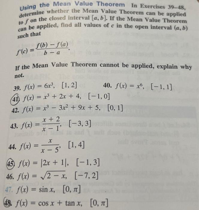 Solved Using the Mean Value Theorem In Exercises 39-48, | Chegg.com