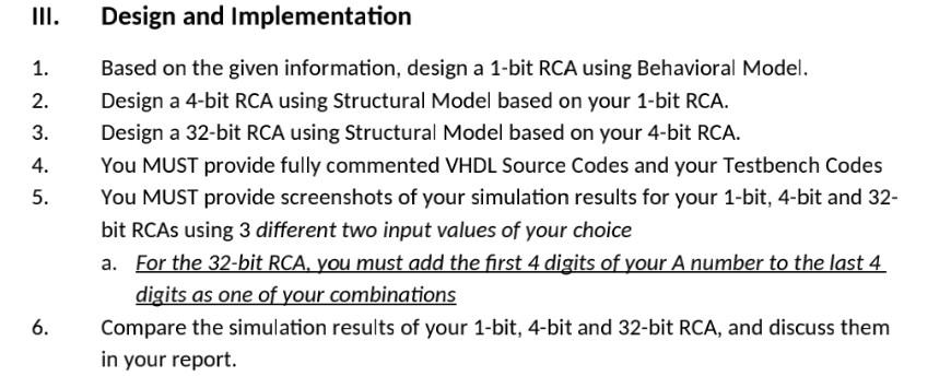 Solved III. 1. 2. 3. 4. 5. Design and Implementation Based | Chegg.com