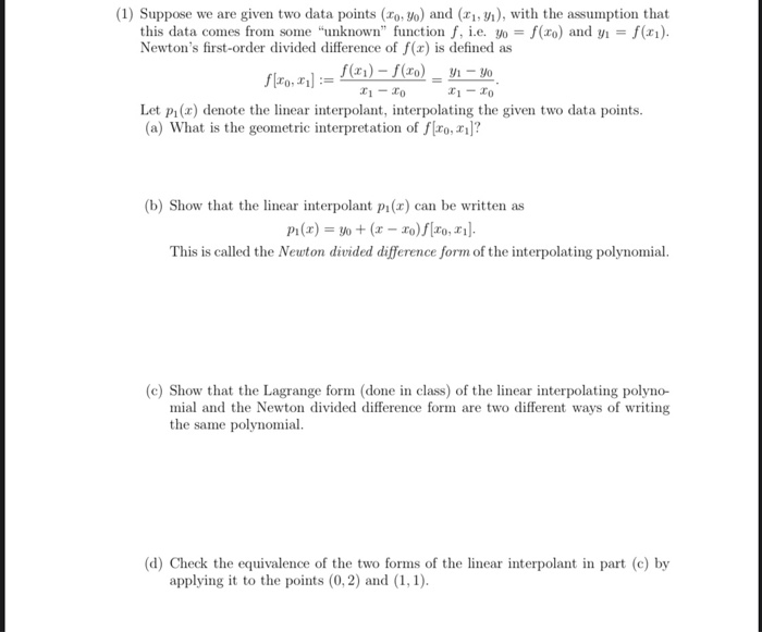 Solved (1) Suppose we are given two data points (10,y) and | Chegg.com