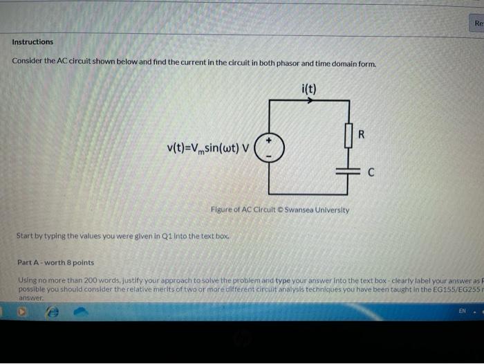 Solved Re Instructions Consider the AC circuit shown below | Chegg.com