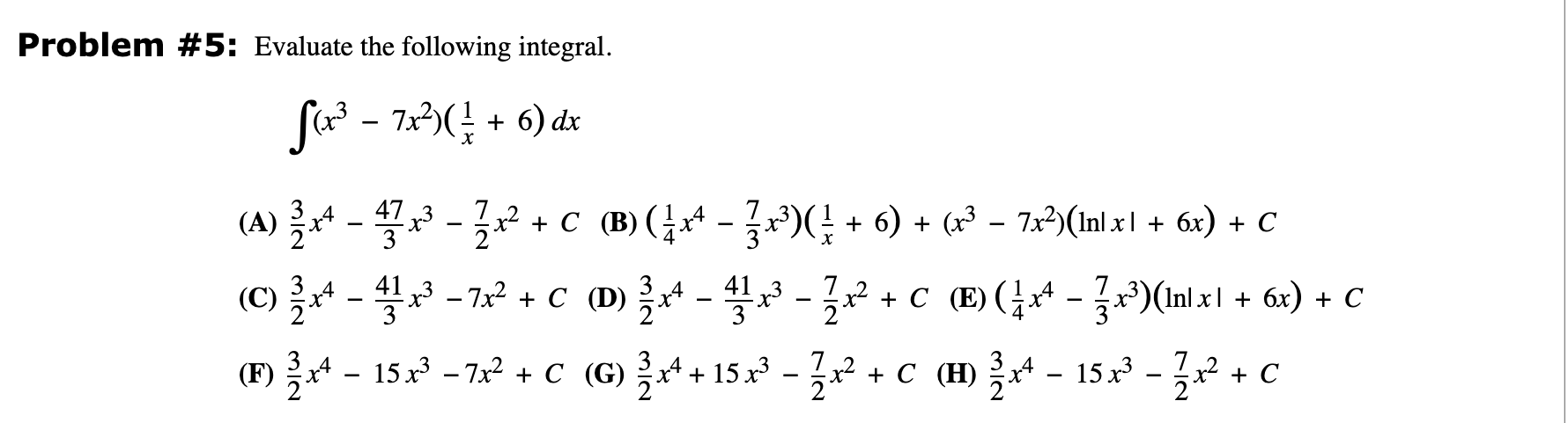 Solved Problem #5: Evaluate the following | Chegg.com