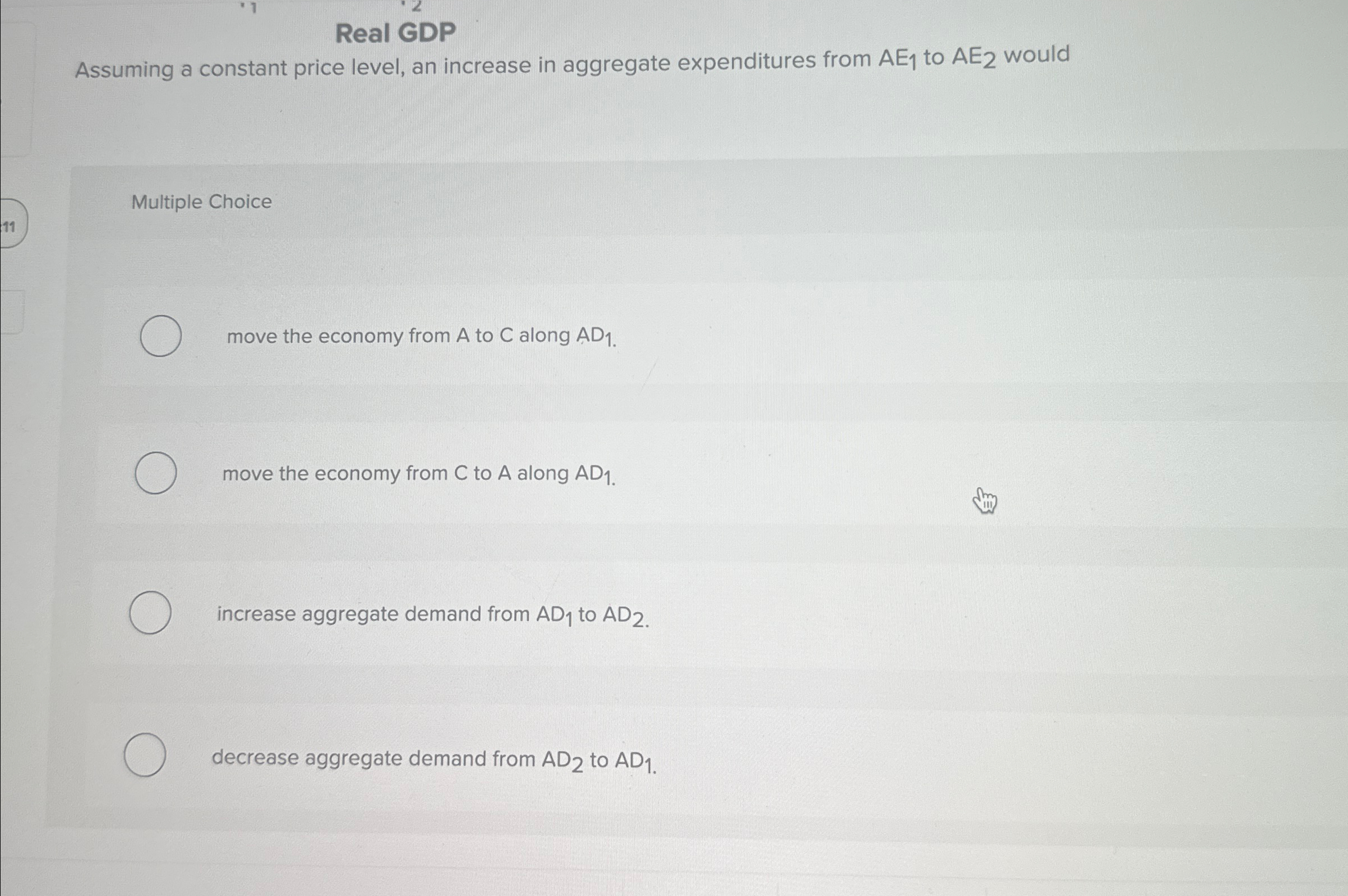 Solved Real GDPAssuming a constant price level, an increase | Chegg.com