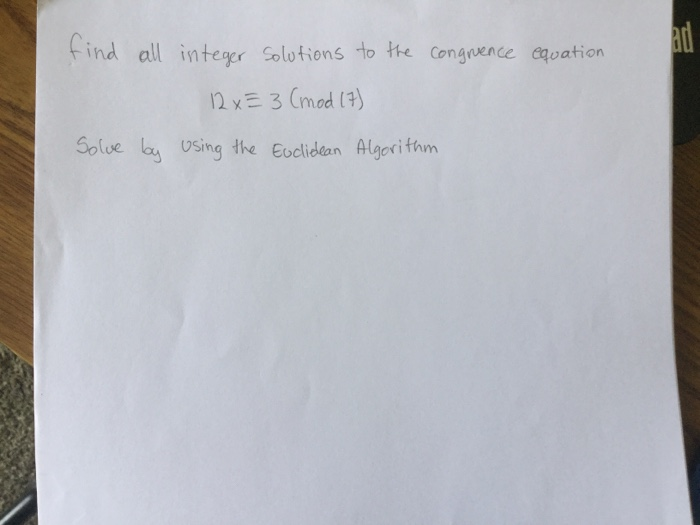 Solved ad find all integer solutions to the congruence | Chegg.com