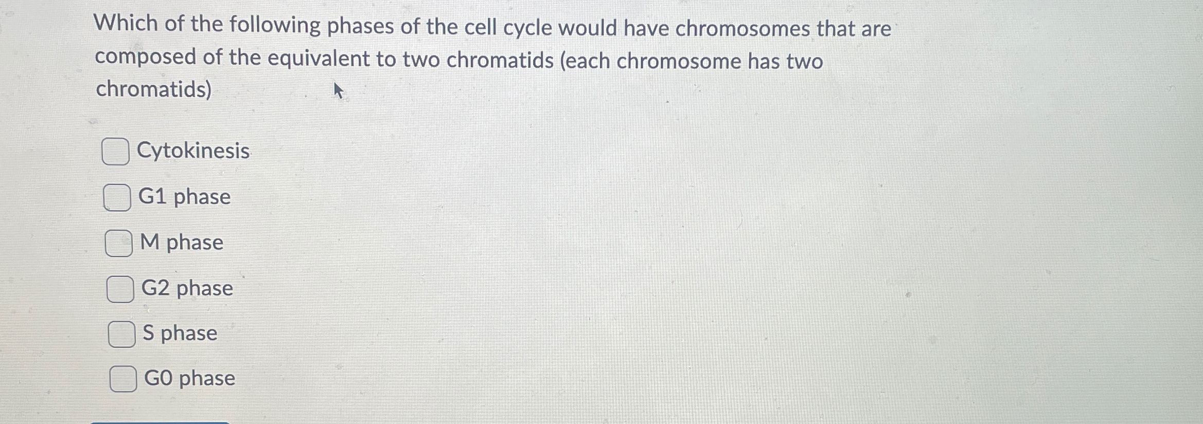 Solved Which of the following phases of the cell cycle would | Chegg.com