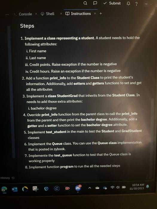Solved Steps 1. Implement a class representing a student. A | Chegg.com