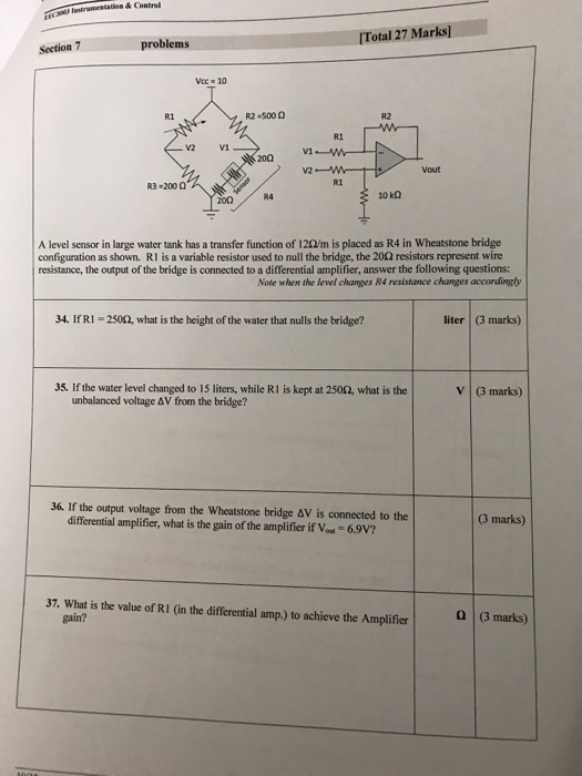 Solved Instrumentation & Control [Total 27 Marks) problems | Chegg.com