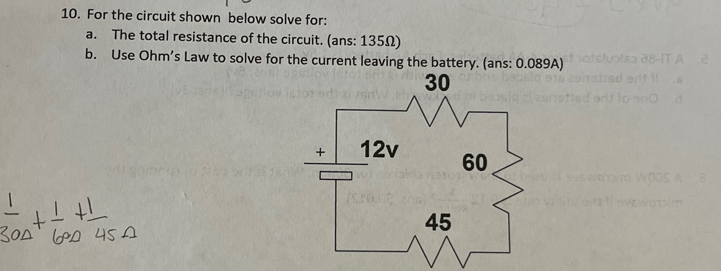 Solved For the circuit shown below solve for:a. ﻿The total | Chegg.com