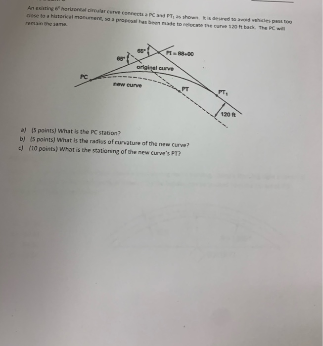 Solved An existing 6 horizontal circular curve connects a PC | Chegg.com