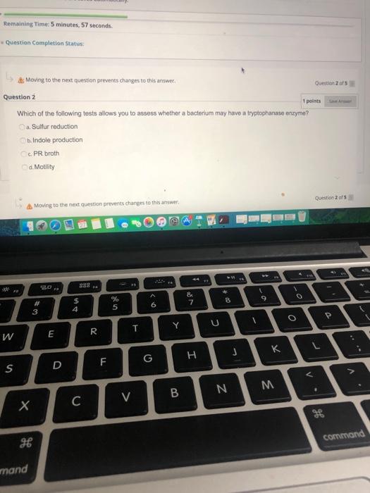 Remaining Time: 5 minutes, 57 seconds Question Completion Status Questions 1 points As Moving to the next question prevents c