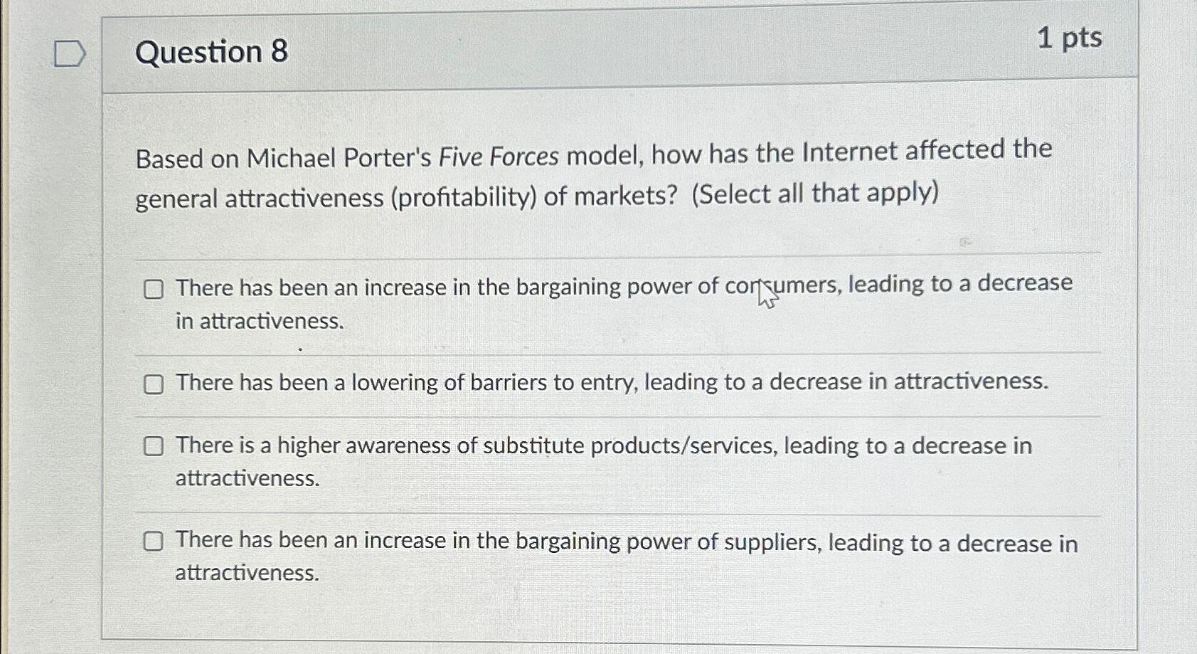 Solved Question 81 ﻿ptsBased On Michael Porter's Five Forces | Chegg.com